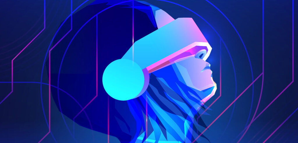 Illustration of a woman immersed in virtual reality